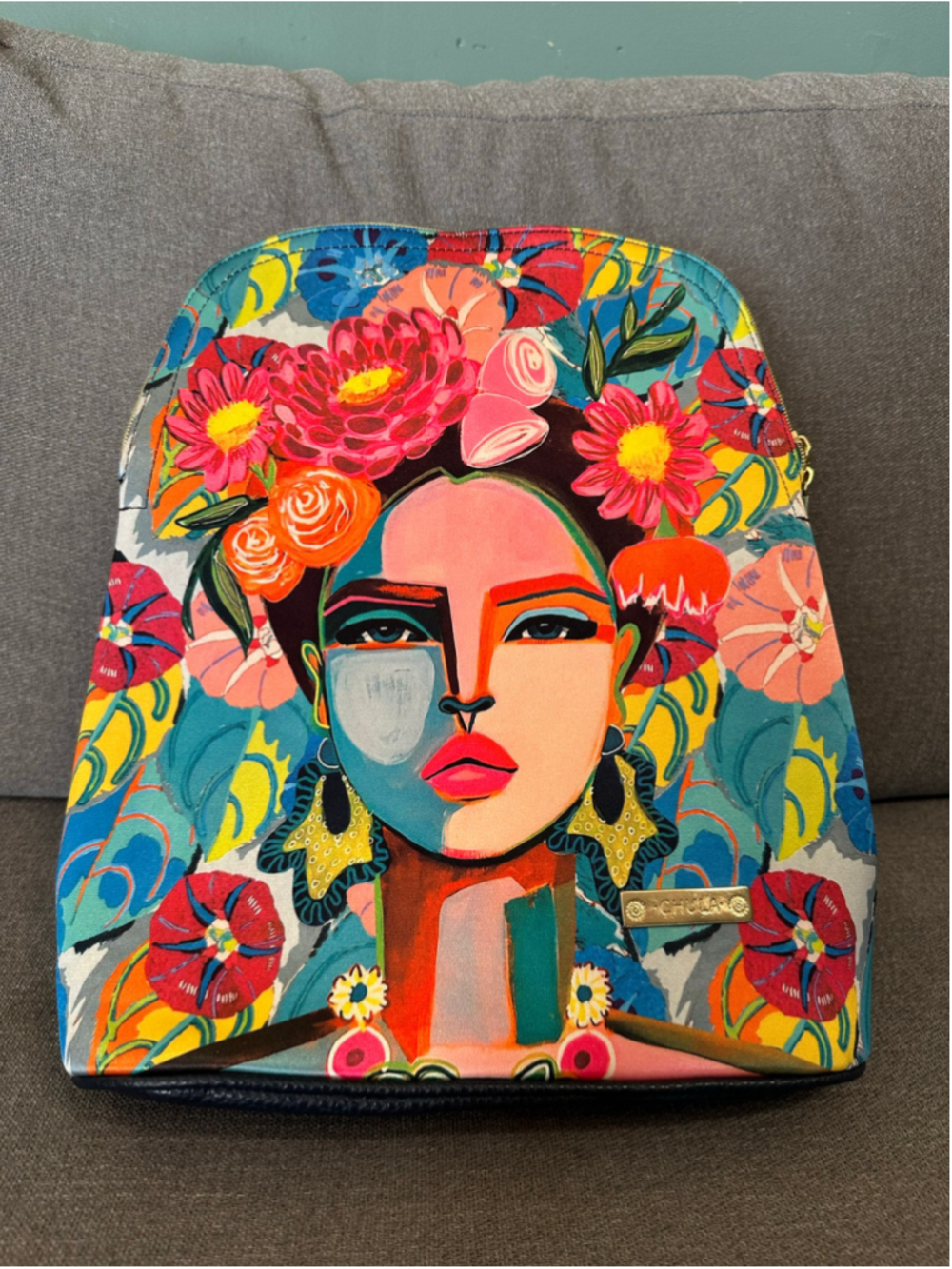 CHULA Backpack Purse Multicolor Blue Floral Frida Kahlo Print Made in Mexico